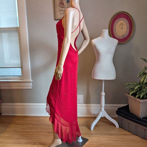 Vintage 90s Masquerade Prom Gown Siren Red Jessica Rabbit Salsa Whimsygoth 11 - Picture 11 of 13